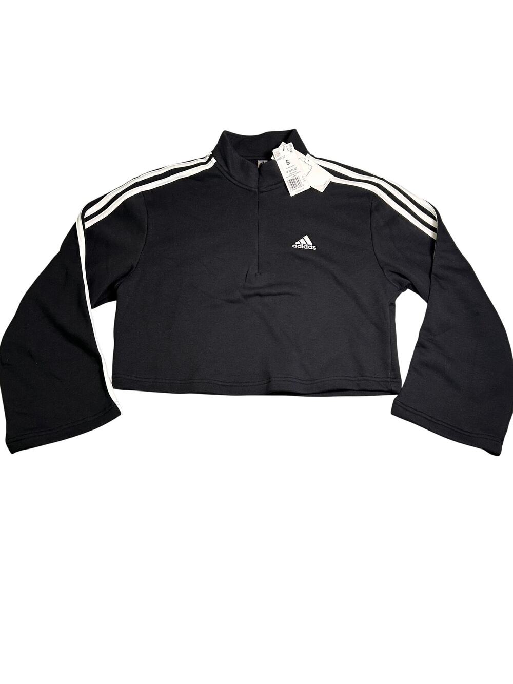 NWT Adidas Cropped 1/4 Zip Womens S Pullover Classic Logo Stripes Relaxed Active